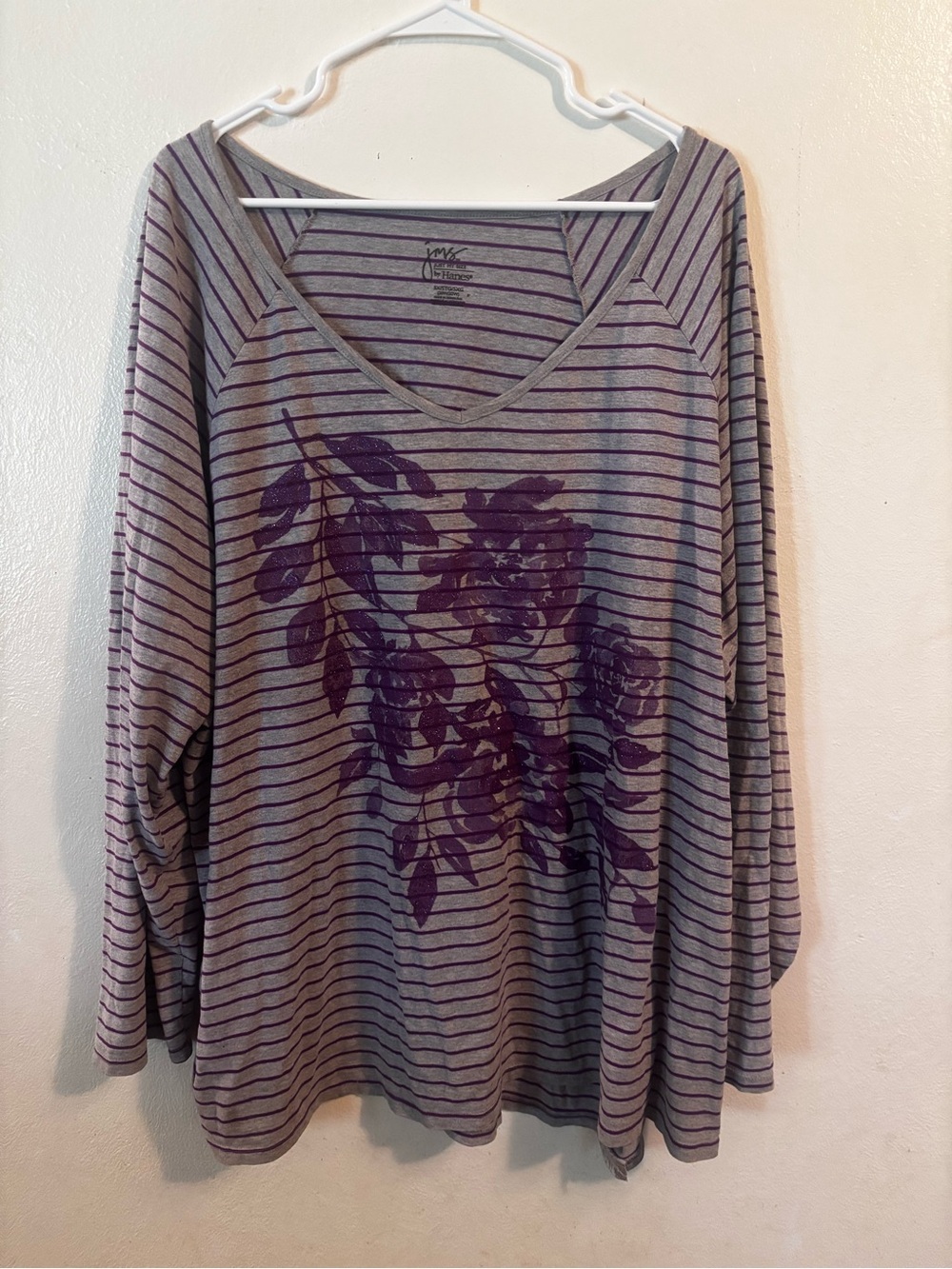 Hanes Gray Tee with Purple Stripes - Just My Size